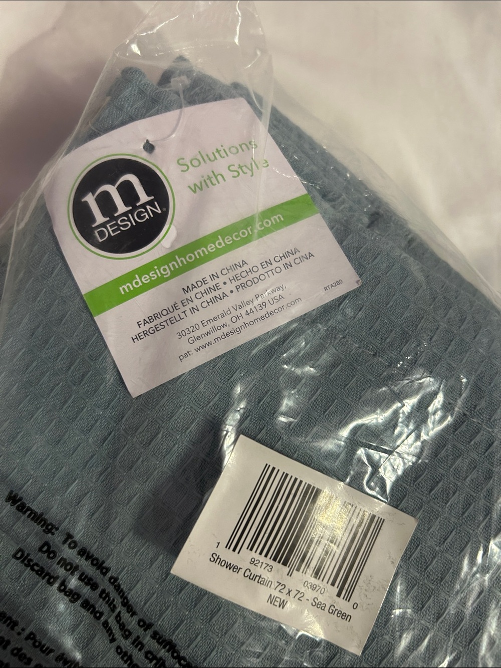 M Design Sea Green Waffle-Texture Shower Curtain